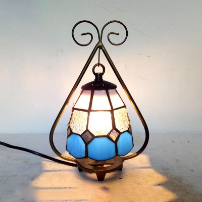 Hotel Cafe Lattice Dome Night Light Art Glass 1 Bulb Antique Tiffany Blue/Yellow Table Light