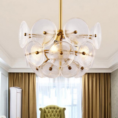 Modern Style Gold Chandelier Disc Shade Three Lights Transparent Glass Pendant Light for Villa