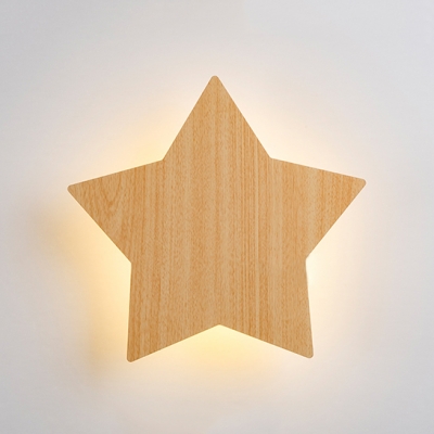 Kids Star LED Wall Light Wood Sconce Lamp in Blue/Beige/White/Yellow for Girls Bedroom Game Room