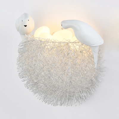 Iron Nest LED Wall Light with Bird & Egg Lovely Sconce Light in Warm/White for Child Bedroom