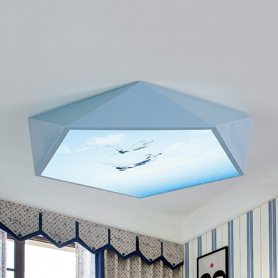 Acrylic Airplane/Ship Flush Mount Light Modern Style Stepless Dimming Ceiling Fixture in Blue for Boys Bedroom
