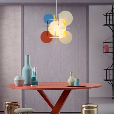 Acrylic Circular Shade Pendant Lighting Kids Room 1 Light Hanging Lamp in Multi Color