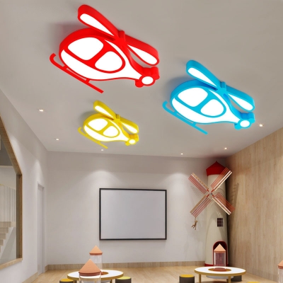 Acrylic Helicopter LED Flush Mount Light Kindergarten Lovely Warm/White Lighting Ceiling Light in Blue/Red/Yellow