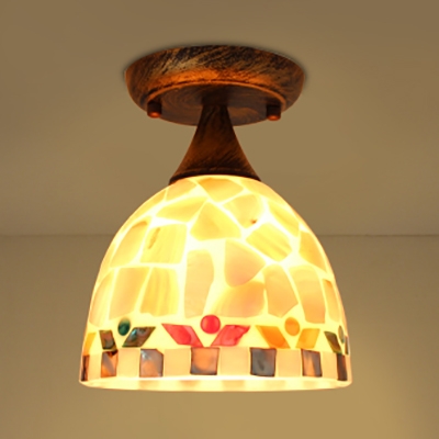 Antique Style Bowl Ceiling Light One Head Shell Flushmount Light for Foyer Dining Room