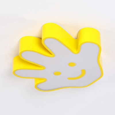 Cartoon Smiling Palm Ceiling Mount Light Acrylic Stepless Dimming/Third Gear/White LED Flush Light in Yellow for Nursing Room