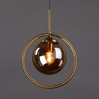 Circular Iron Shade Mini Pendant Light Post Modern 1 Light Hanging Lamp with Amber/Clear/Smoke Glass Inner Shade