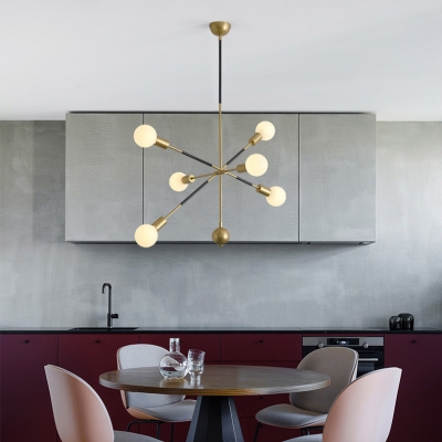 Contemporary Linear Hanging Light with Orb Milk Glass 6 Bulbs Gold Chandelier for Restaurant