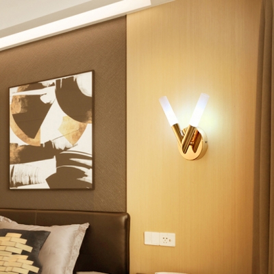 Double Light V Shaped Wall Light for Hallway Post Modern Frosted Glass Wall Lamp in Gold