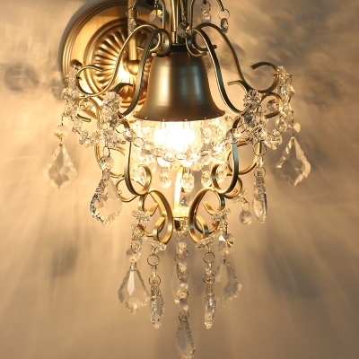 Gold Finish Bell Sconce 1 Head Luxurious Style Metal Wall Light with Clear Crystal for Bedroom