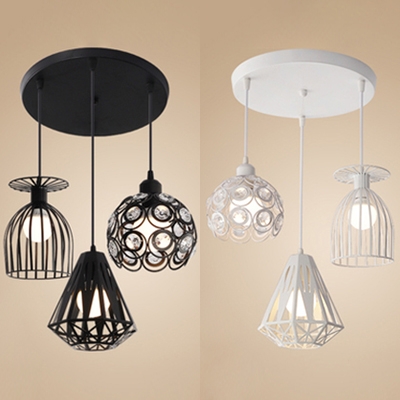 Industrial Creative Hanging Light 3 Bulbs Metal Pendant Light in Black/White for Coffee Shop