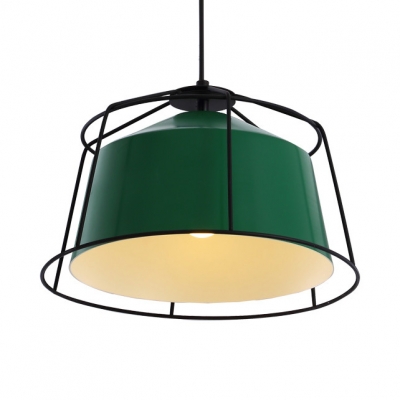 Kitchen Barn Shade Pendant Light Metal 1 Light Nordic Stylish Green Hanging Lamp with Wire Frame