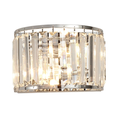 Luxurious Drum Wall Light 2 Lights Clear Crystal Sconce In Chrome For Hallway Bathroom Beautifulhalo Com - Waterford Crystal Wall Lights Uk