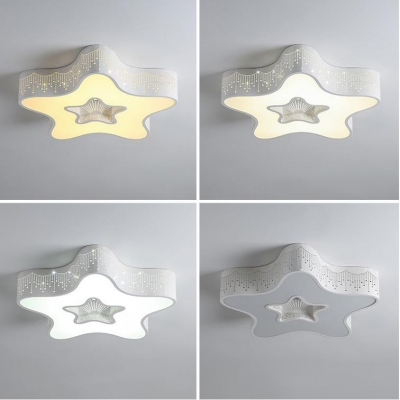 Metal Flower/Moon/Starfish Ceiling Lamp Cartoon Stepless Dimming/Warm/White LED Flush Mount Light in White for Teen