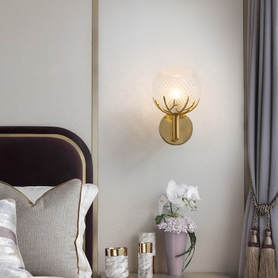 Modern Gold Wall Light Globe Shade 1 Light Lattice Crystal Wall Lamp with Antlers for Living Room