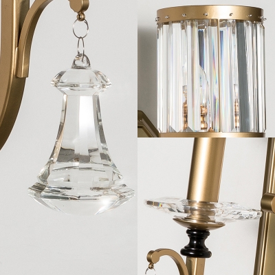 Modern Stylish Cylinder Wall Light with Clear Crystal Single Head Metal Sconce Light in Gold for Bedroom