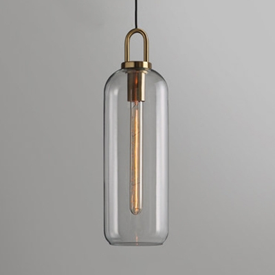 Post Modern Cylindrical Hanging Light Fixture Clear/Smoke Glass 1 Light Mini Pendant for Bar Cafe