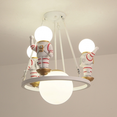 Resin Astronaut Ceiling Pendant Study Room 4 Heads Modern Stylsih Hanging Light in White