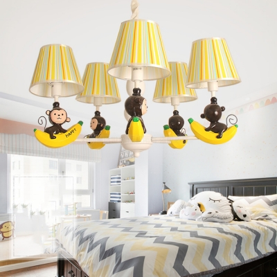 Resin Banana Monkey Chandelier Chandelier Child Bedroom 5 Heads Cartoon Pendant Light in Yellow