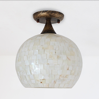 Rustic Style Beige Ceiling Mount Light Globe Shade 1 Light Shell Flush Light for Balcony Kitchen