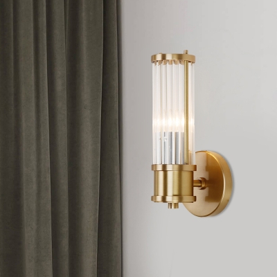 Simple Style Gold Wall Light Tube Shape 1/2 Heads Metal Clear Crystal Sconce Lamp for Living Room