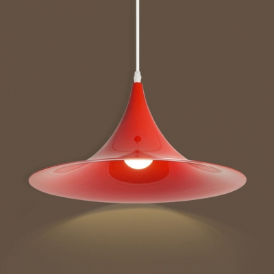 Single Light Flared Pendant Lighting Modern Metal Shade 1 Head Hanging Lamp in Red/White/Yellow