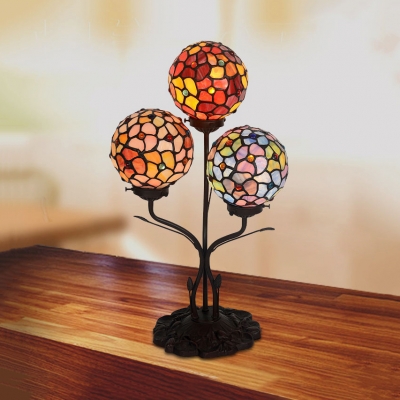 Stained Glass Globe Table Light 3 Heads Tiffany Stylish Night Light for Bedroom Hotel