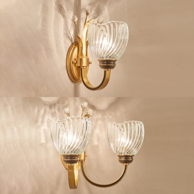 Swirl Crystal Flower Wall Lamp 1/2 Lights Elegant Style Sconce Light in Gold for Corridor Stair