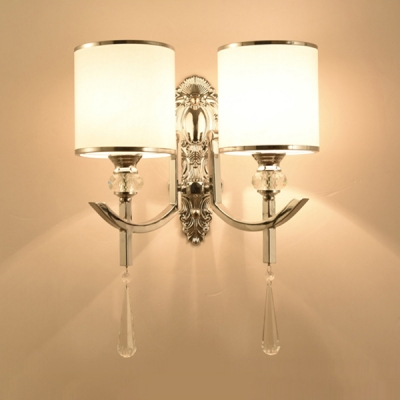Traditional Cylinder Wall Lamp with Crystal Metal 1/2 Lights Chrome Sconce Light for Stair