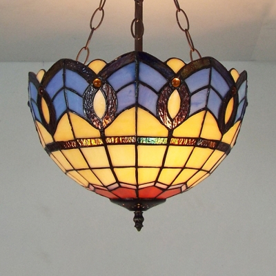 Vintage Tiffany Bowl Ceiling Lamp Stained Glass Inverted Semi Flush Ceiling Light for Living Room Cafe
