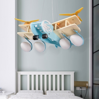Wood Propeller Airplane Pendant Light Nordic Blue Hanging Light with/without Controller for Child Bedroom