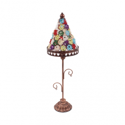 

1 Bulb Conical Desk Light Moroccan Turkish Metal Table Light with Multi-Color Bead for Hotel, HL538789