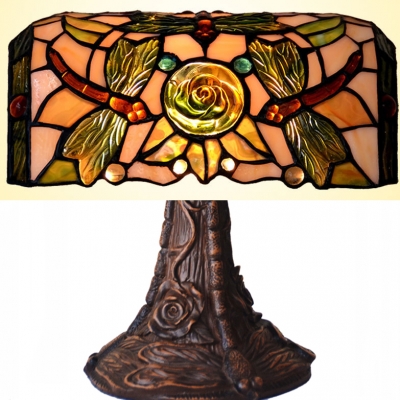 1 Head Dragonfly Banker Lamp Rustic Tiffany Stained Glass Table Light with Pull Chain for Study Room