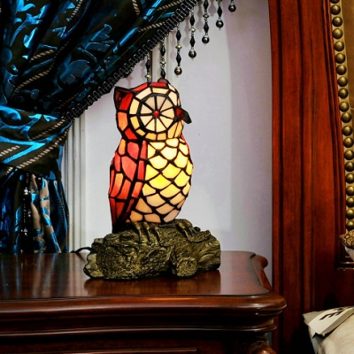 Tiffany Vivid Owl Desk Light 1 Light Stained Glass Night Light in Red for Living Room