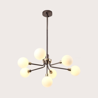 Modern Black/Coffee/Gold Pendant Light with Orb Shade 7 Heads Milk Glass Chandelier for Hallway