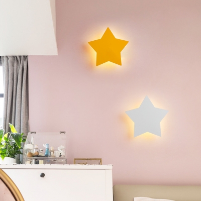 Kids Star LED Wall Light Wood Sconce Lamp in Blue/Beige/White/Yellow for Girls Bedroom Game Room