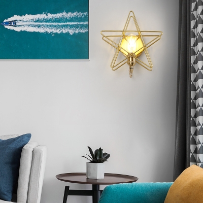 Iron Moon/Star Sconce Light Child Bedroom Single Light Lovely Gold Finish LED Wall Light