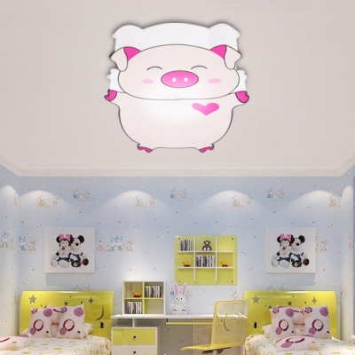 Bedroom Kindergarten Piggy LED Flush Mount Light Acrylic Cartoon Pink Ceiling Light