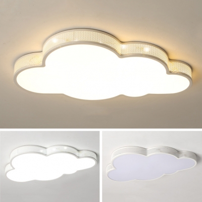Blue/White Hollow Cloud Ceiling Light Cute Acrylic Blue/White Flush Mount Light with Warm/White Lighting for Bedroom