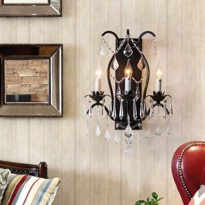 Candle Foyer Restaurant Wall Light Metal 3 Lights Classic Style Sconce Light in Black/Gold