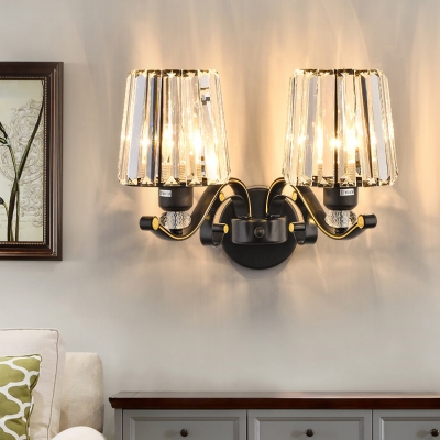 Clear Crystal Tapered Shade Wall Light Bedroom 1/2 Lights Vintage Stylish Sconce Light in Black