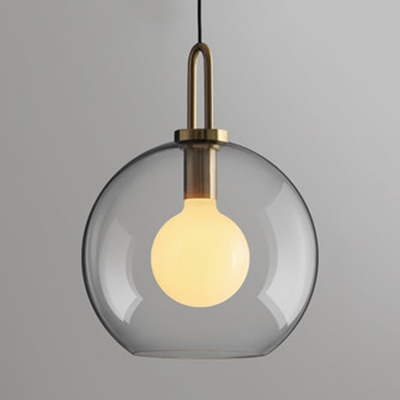 Clear/Smoke Glass Spherical Hanging Pendant Post Modern 1 Bulb Mini Drop Light for Kitchen Dining Room