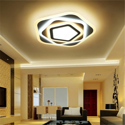 Contemporary Pentagon Flush Ceiling Light Acrylic Warm Yellow/White Ceiling Lamp in White for Study Room