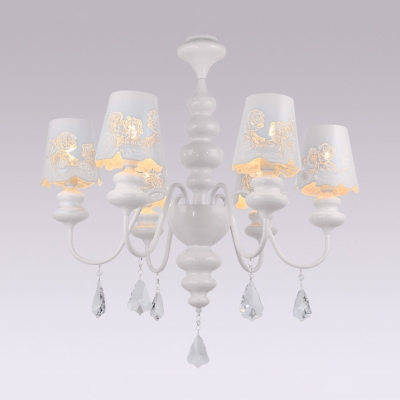 Elegant Style White Pendant Light Rose 3/6/8 Lights Metal Chandelier with Clear Crystal for Living Room