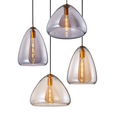 Glass Conical Shade Hanging Pendant Lamp Post Modern 1 Head Suspended light in Amber/Smoke