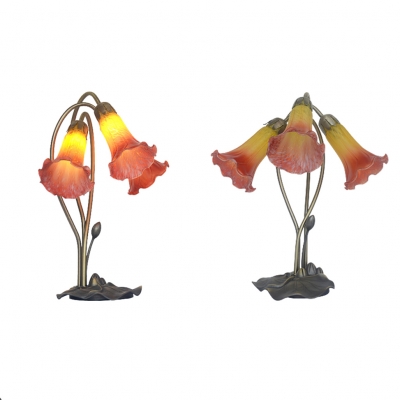 Glass Morning Glory Table Light Study Room 3 Heads Creative Pretty Table Lamp in Pink