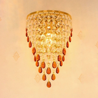 Glittering Crystal Living Room Wall Lamp Metal 1 Light Glamorous Wall Light in Gold Finish