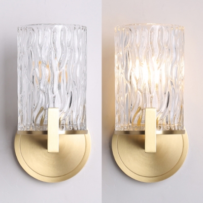 Simple Style Gold Wall Sconce Cylinder Shade 1 Bulb Dimple Crystal Wall Lamp for Dining Room