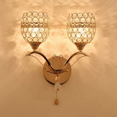 Hotel Bedroom Orb Wall Light with Striking Crystal 2 Lights Romantic Gold Sconce Light