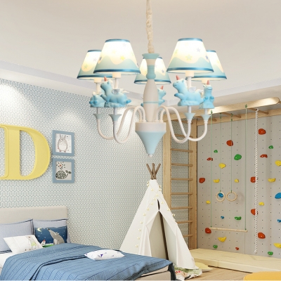 Lovely Blue/Gold/Pink Chandelier Unicorn 5 Lights Resin Metal Hanging Light for Kid Bedroom