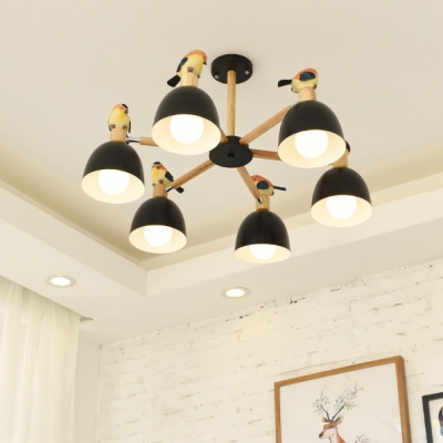 Metal Dome Shade Pendant Light Living Room 3/6 Lights Nordic Style Hanging Light in Black/White